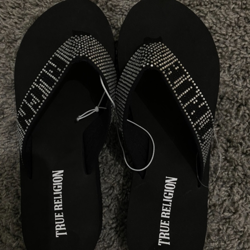 Sparkly True Religion Flip Flops